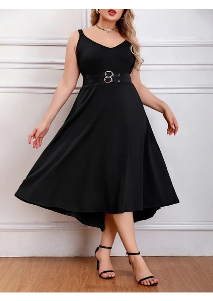 Kadın Bel Kemer Detaylı Arkası Uzun Ithal Krep Askılı Elbise modelleri