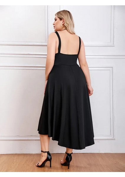 Kadın Bel Kemer Detaylı Arkası Uzun Ithal Krep Askılı Elbise fırsatları