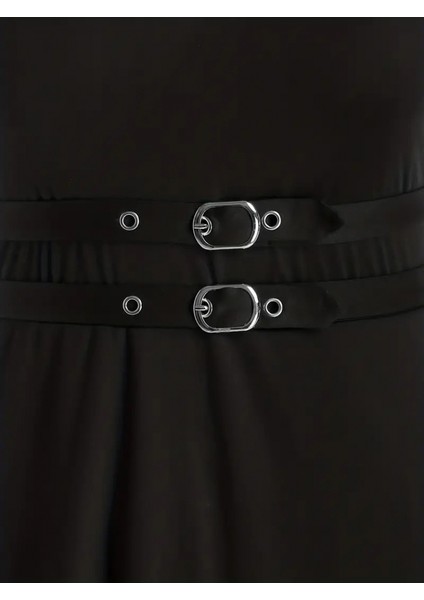 Kadın Bel Kemer Detaylı Arkası Uzun Ithal Krep Askılı Elbise indirimleri