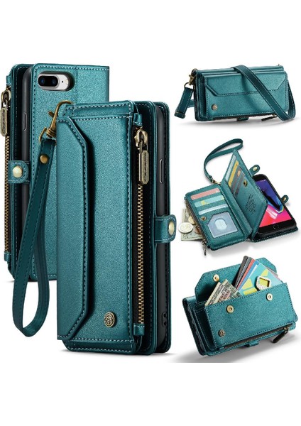 Iphone 7 Için Crossbody Durumda Artı/8 Artı Kart Tutucu Fermuar Faturaları Yuvası Kılıf (Yurt Dışından)