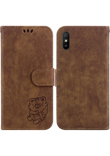 Xiaomi Redmi 9A Kabartmalı Sevimli Kaplan Flip Folio Cüzdan Kılıf Tutucu (Yurt Dışından)