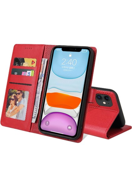 Iphone 11 Için Flip Case Üç Kart Yuvaları Kickstand Premium Deri (Yurt Dışından)