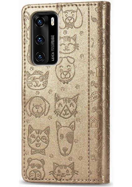 Huawei P40 Flip Kapak Için Kılıf Darbeye Deri Kılıf Karikatür Hayvanlar (Yurt Dışından) fırsatları