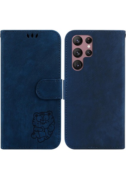 Samsung Galaxy S22 Ultra 5g Flip Folio Kabartmalı Sevimli Kaplan Cüzdan (Yurt Dışından)