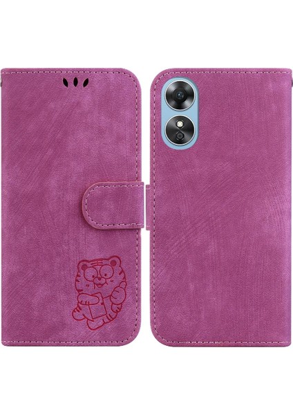 Oppo A17/A17K Kart Cep Tutucu Kapak Kabartmalı Sevimli Kaplan Cüzdan (Yurt Dışından)
