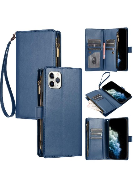 Iphone 11 Için Kılıf Pro Max Kart Yuvaları Cüzdan Fermuar Çanta Kapak Folio Pu (Yurt Dışından)