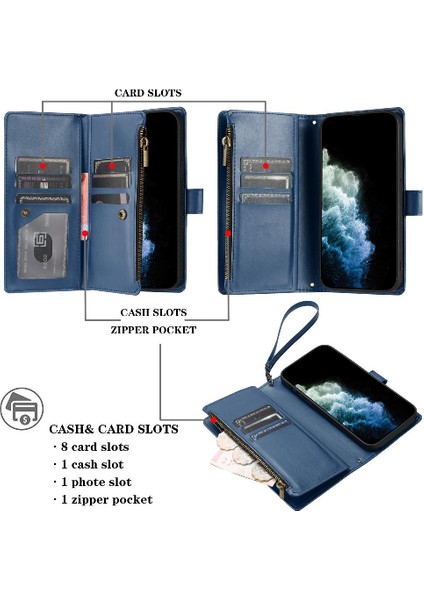 Iphone 11 Için Kılıf Pro Max Kart Yuvaları Cüzdan Fermuar Çanta Kapak Folio Pu (Yurt Dışından)