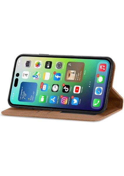 Iphone 14 Promax Darbeye Deri Kılıf Kapak Kapak Basit (Yurt Dışından)