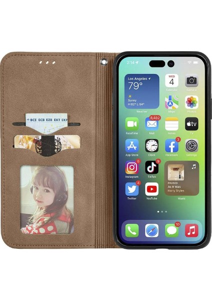 Iphone 14 Promax Darbeye Deri Kılıf Kapak Kapak Basit (Yurt Dışından)