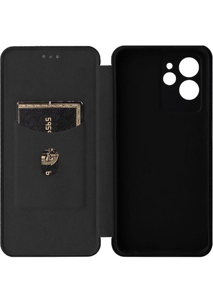 Oukitel C32 Deri Folio Flip Case Için Kılıf Manyetik Karbon Fiber Kart (Yurt Dışından)