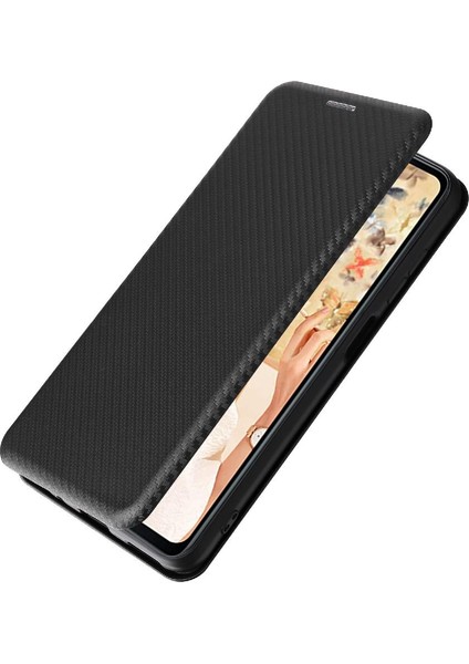 Oukitel C32 Deri Folio Flip Case Için Kılıf Manyetik Karbon Fiber Kart (Yurt Dışından)