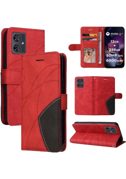 Motorola G54 5g Için Kart Yuvası Standı Iki Renkli Dikiş Pu Flip (Yurt Dışından)