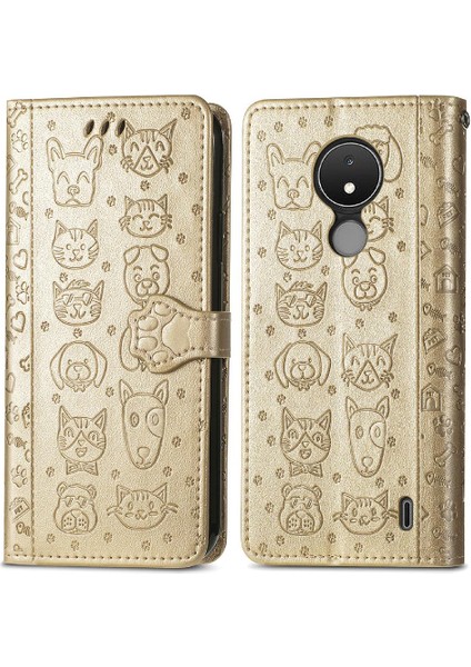 Nokia C21 Darbeye Karikatür Hayvanlar Için Kılıf Kapak Çevirin Deri Kılıf (Yurt Dışından)