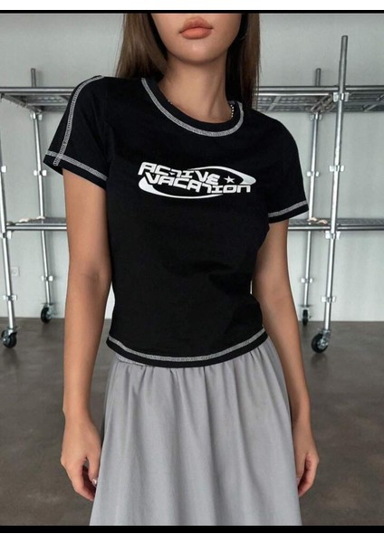 Siyah Active Vacation Star Body Tshirt Crop fiyatları