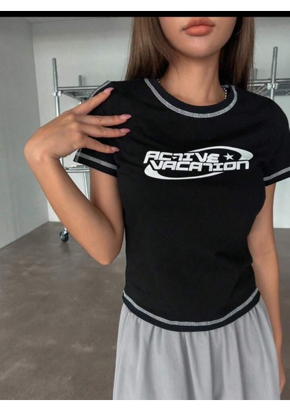 Siyah Active Vacation Star Body Tshirt Crop modelleri