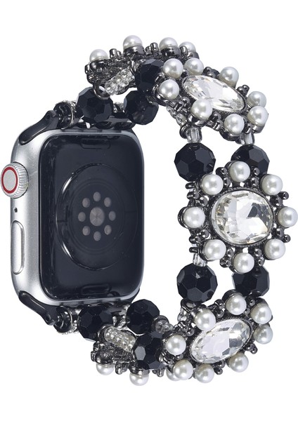 Apple Watch Series 9 8 7 41MM / 6 5 4 40MM Bilek Kayışı Boncuklu Inci Dekor Kordonlu Saat (Yurt Dışından)