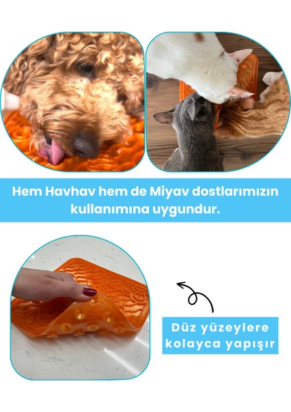 O'yalama Matı Köpek ve Kediler Için Yalama Matı Turuncu Renkli Vakumlu Yapışkanlı Lickmat