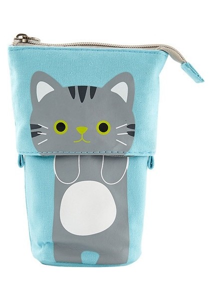 Tuval Kedi Geri Çekilebilir Kalem Çantası Kore Karikatür Büyük Kapasiteli Basit Saklama Kalem Çantası (Yurt Dışından)