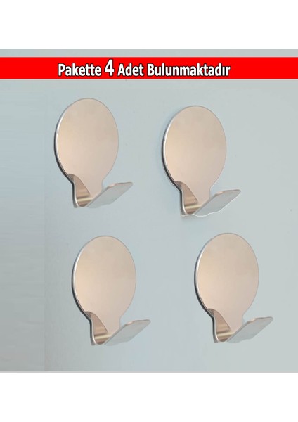 4 Adet Kendinden Yapışkanlı Paslanmaz Çelik Banyo & Mutfak Askısı