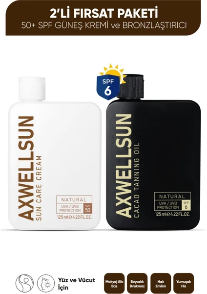 Axwell Premium Leke Karşıtı Güneş Kremi SPF50+ 125ml& Cacao Tannig Bronzlaştırıcı Yağ 125ml