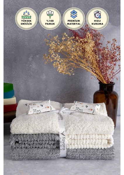 Line %100 Pamuk Luxury 6 Parça Havlu Hamam Seti - Gri Krem