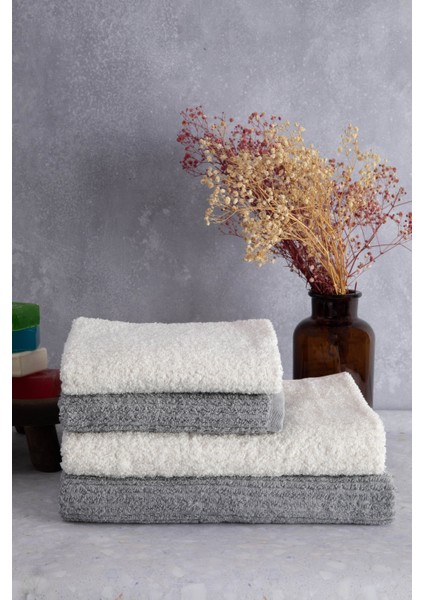 Line %100 Pamuk Luxury 6 Parça Havlu Hamam Seti - Gri Krem modelleri