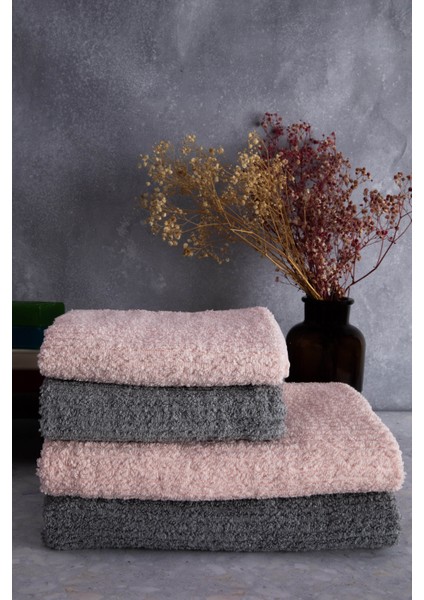 Line %100 Pamuk Luxury 6 Parça Havlu Hamam Seti - Gri Pembe modelleri
