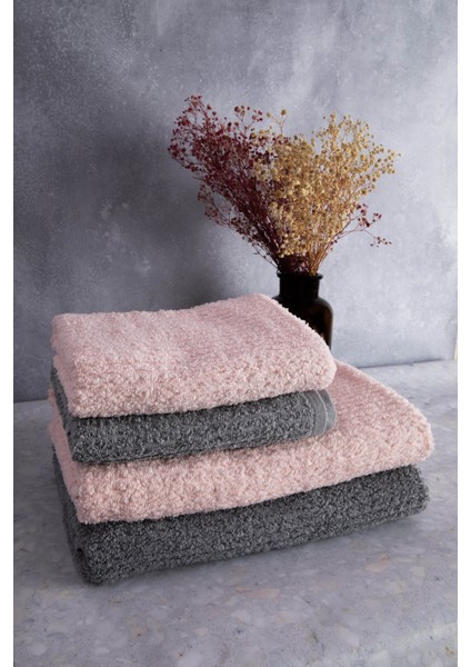 Line %100 Pamuk Luxury 6 Parça Havlu Hamam Seti - Gri Pembe indirimleri