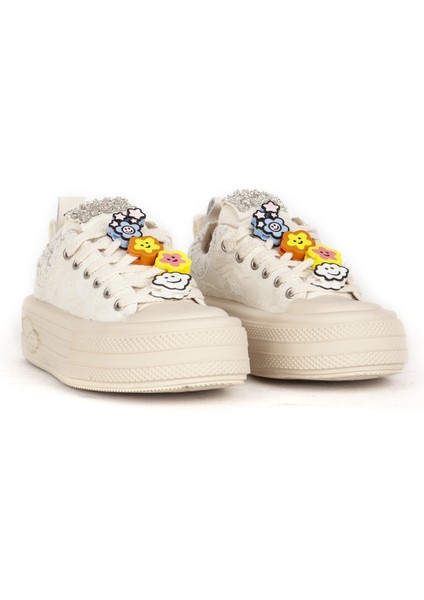 Kadın Sneaker Yüksek Taban Bağcıklı Günlük Ayakkabı 19000 Bej