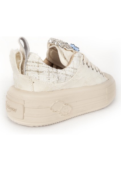 Kadın Sneaker Yüksek Taban Bağcıklı Günlük Ayakkabı 19000 Bej