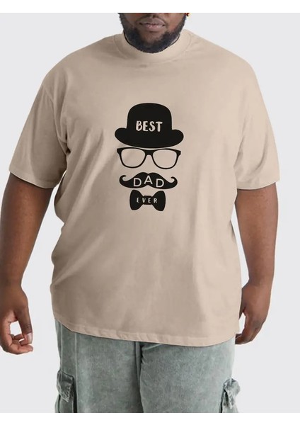 Erkek Süper Baba Baskılı Bisiklet Yaka Salaş Oversize Boyfriend Siyah, Beyaz, Bej T-Shirt