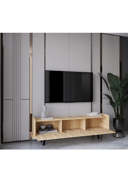 Spica Safir Meşe Rengi Mdf 3 Kapaklı Ahşap Ayaklı 140 cm Tv Ünitesi