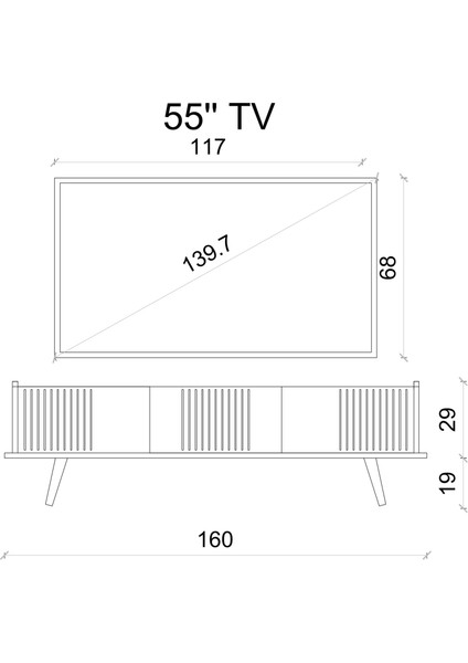 Spica Safir Meşe Rengi Mdf 3 Kapaklı Ahşap Ayaklı 160 cm Tv Ünitesi