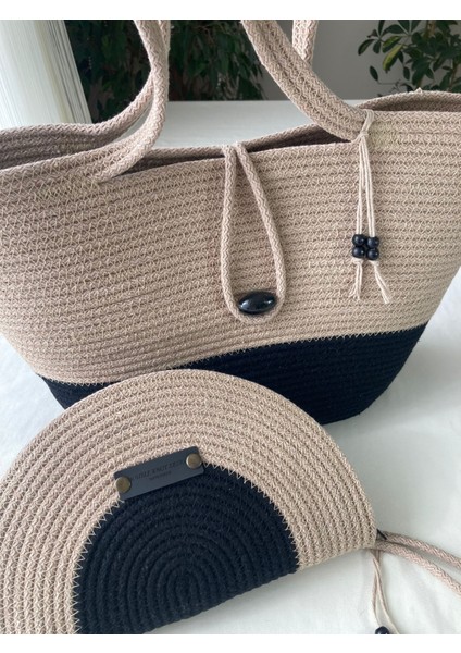 Bailey 2li Takım Plaj Çantası , El Çantası Clutch, Totebag, Kadın Çanta, Yazlık, Hediyelik, hasır Jüt Tress