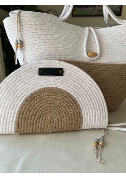 Bailey 2li Takım Plaj Çantası , El Çantası Clutch, Totebag, Kadın Çanta, Yazlık, Hediyelik, hasır Jüt Tress