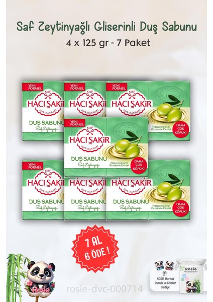 7 Al 6 Öde Hacı Şakir Saf Zeytinyağlı Gliserinli Duş Sabunu 4 x 125 gr ve Rosıe