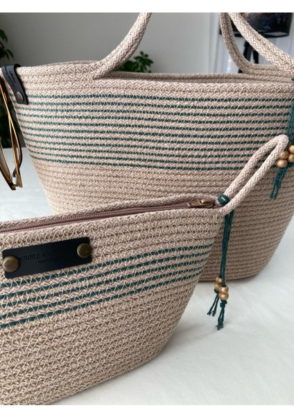 Bailey 2li Takım Plaj Çantası , El Çantası Clutch, Totebag, Kadın Çanta, Yazlık, Hediyelik, hasır Jüt Tress