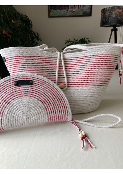 Bailey 2li Takım Plaj Çantası , El Çantası Clutch, Totebag, Kadın Çanta, Yazlık, Hediyelik, hasır Jüt Tress