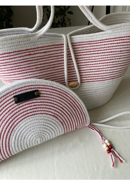 Bailey 2li Takım Plaj Çantası , El Çantası Clutch, Totebag, Kadın Çanta, Yazlık, Hediyelik, hasır Jüt Tress