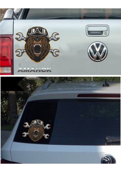 Motorcu Motosiklet Tamirci Ayı Araba Oto Motosiklet Sticker 01849 fiyatları