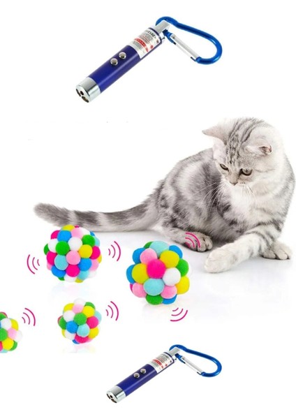 Ponponlu ve Çıngıraklı Kedi Oyun Topu + Lazer Kedi Oyuncağı Egzersizi 1 + 1 7cm indirimleri