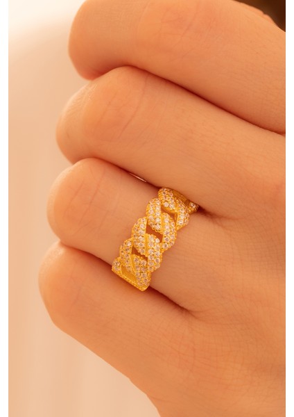 Kadın Gümüş Yüzük - 22 Ayar Gerçek Altın Kaplama (Kararmaz) Taşlı Gurmet Model Gümüş Yüzük fiyatları