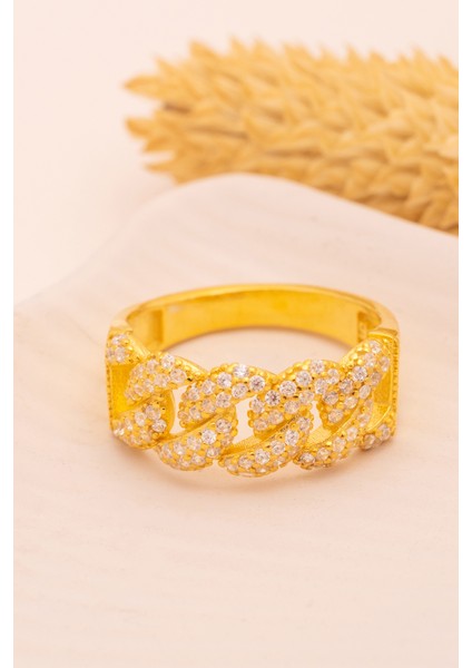 Kadın Gümüş Yüzük - 22 Ayar Gerçek Altın Kaplama (Kararmaz) Taşlı Gurmet Model Gümüş Yüzük fırsatları