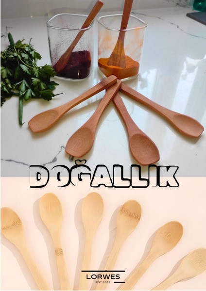 Bambu Kaşık-Ahşap Doğal Kaşık-Baharat-Kahve-Kaşığı-6'lı Set-Kaliteli Bambu Kaşık Ençok Satan