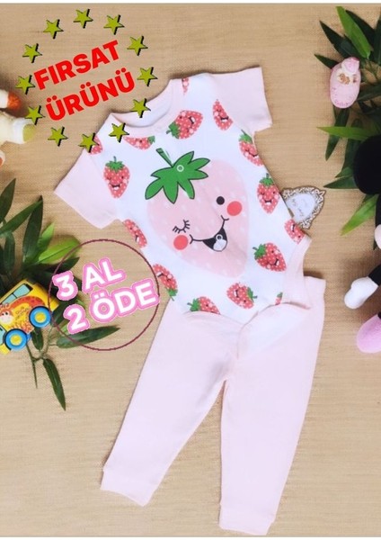 Sevimli Çilek Figürlü Ekonomik Yazlık Kız Badili Takım