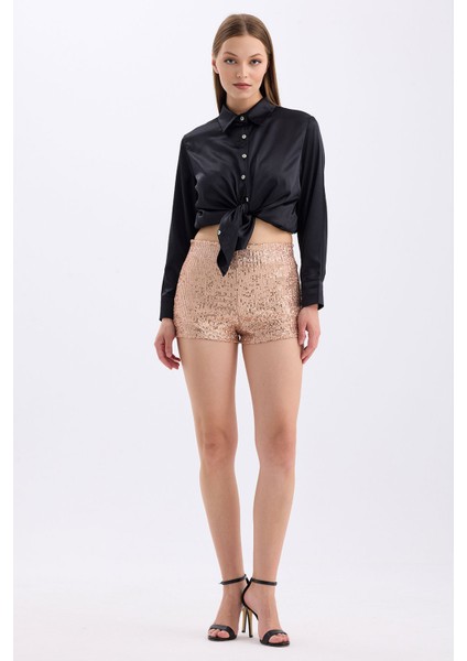 Beli Lastikli Içi Astarlı Zara Payet Abiye Şort | ŞRT35015