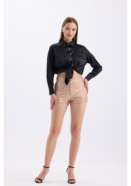 Beli Lastikli Içi Astarlı Zara Payet Abiye Şort | ŞRT35015
