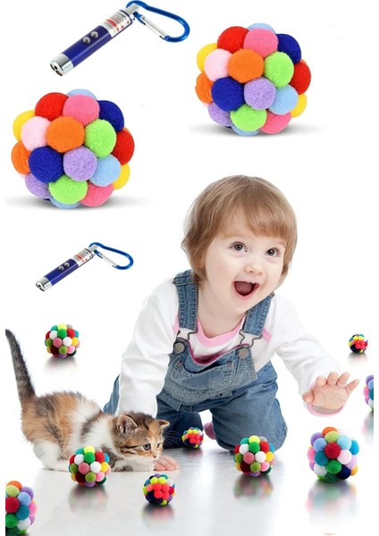 Ponponlu ve Çıngıraklı Kedi Oyun Topu + Lazer Kedi Oyuncağı modelleri