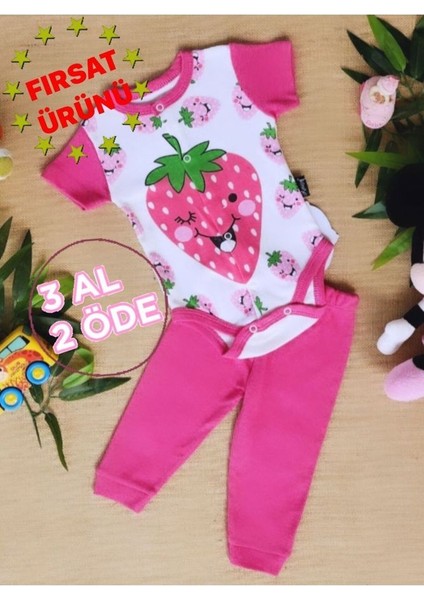 Sevimli Çilek Figürlü Ekonomik Yazlık Kız Badili Takım