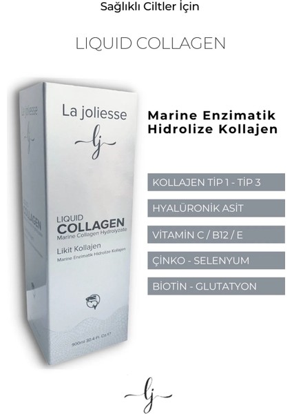 Liquid Collagen Hidrolize Balık Kollajeni 10.000 Mg Tip 1 /tip 3 Çinko Vitamin C, E, B12 Hyaluronik Asit 900 ml